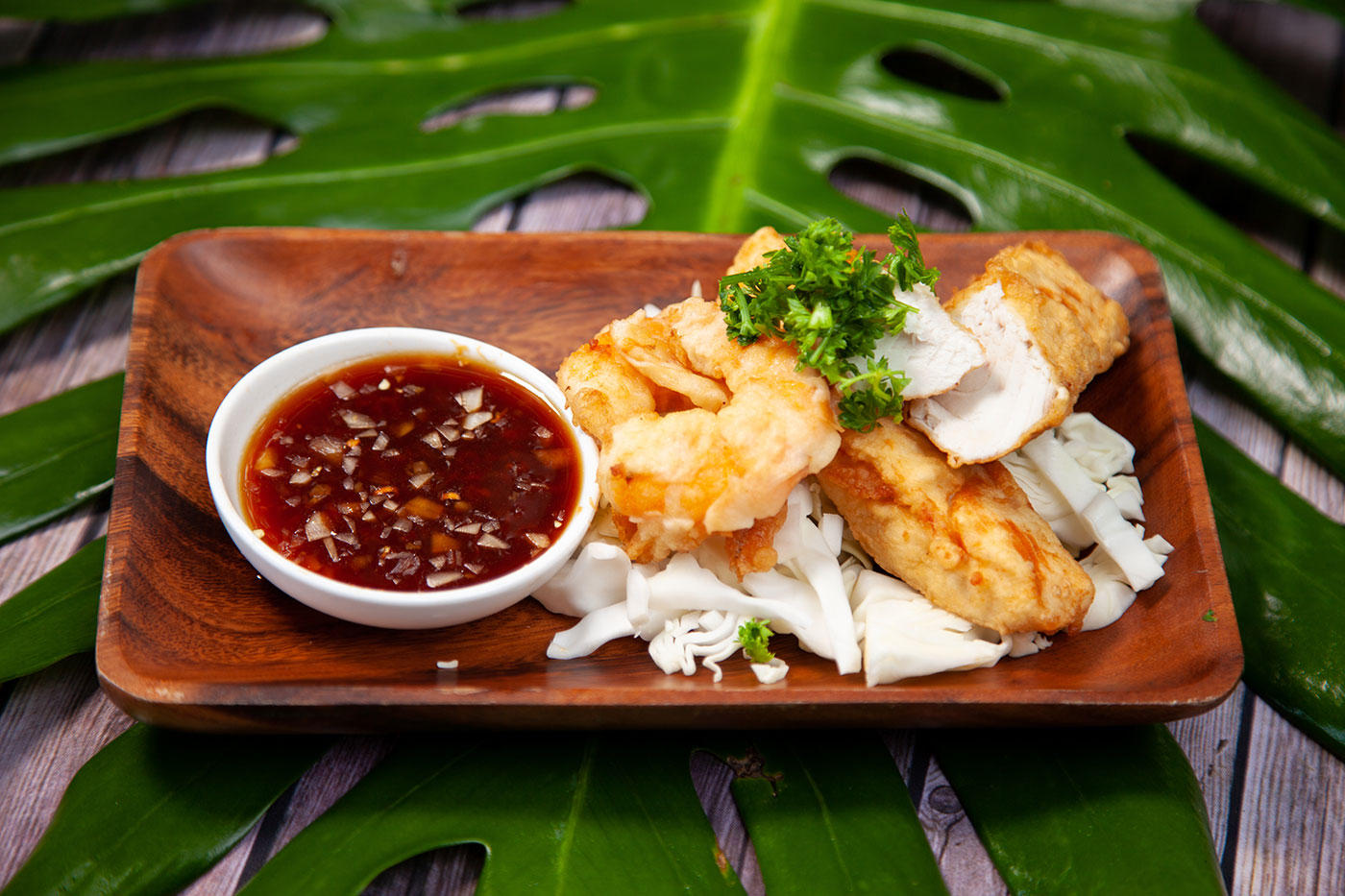 Shrimp and Ono Tempura with Opae dipping sauce Shrimp and Ono Tempura with Opae dipping sauce